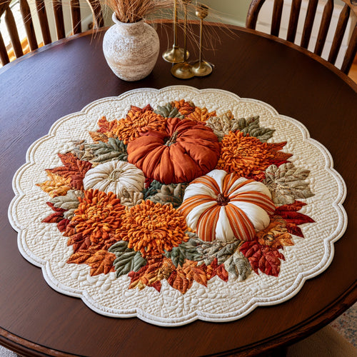 Orange Dahlias Custom Shape Quilted Table Topper NCU0LV184