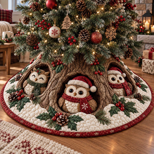Owl Christmas Christmas Quilted Tree Skirt SN0TD648