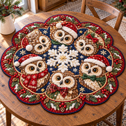 Owl Christmas Custom Shape Quilted Table Topper SN0TD924