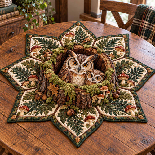 Owl Retreat Custom Shape Quilted Table Topper SN0TD929