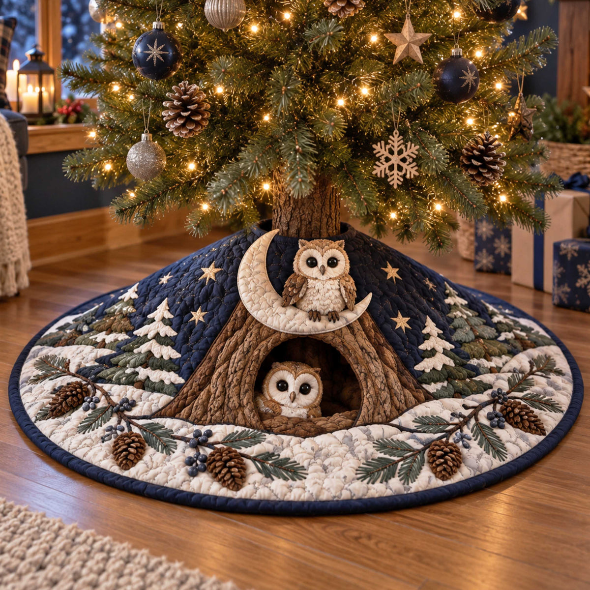 Owl Wonderland Christmas Quilted Tree Skirt SN0TD645