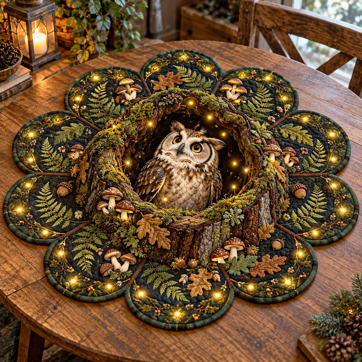 Owl Wonderland Custom Shape Quilted Table Topper SN0TD928