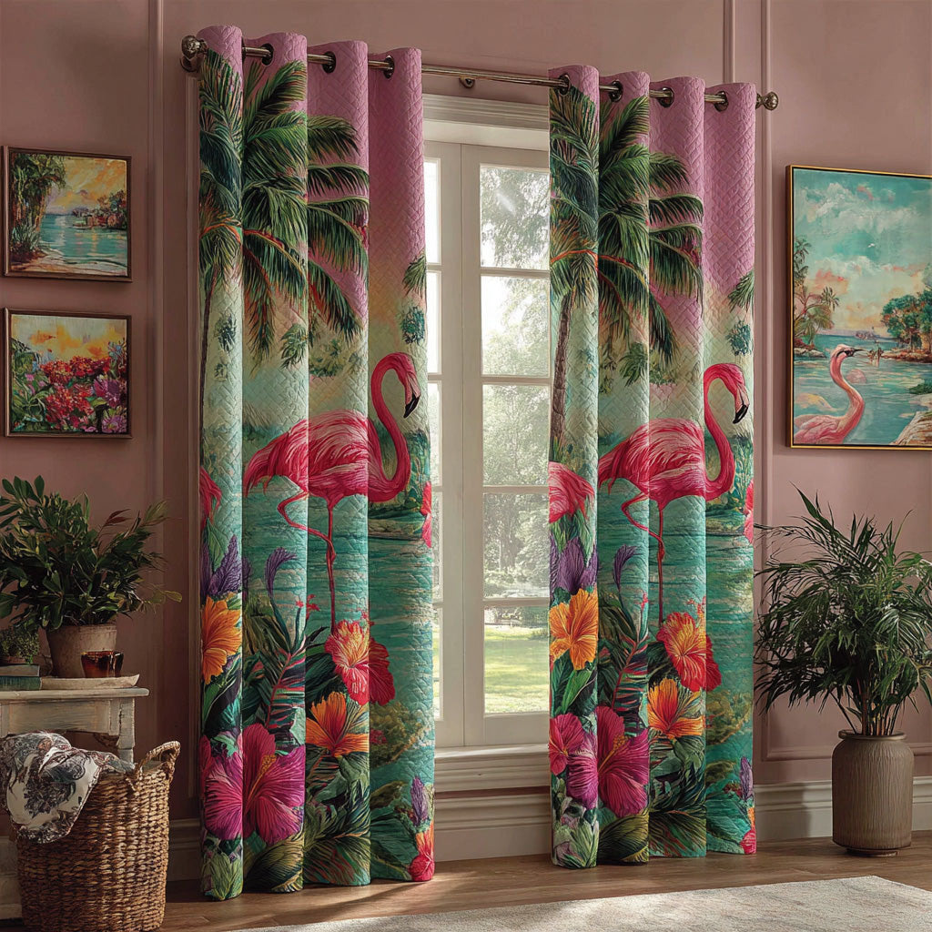 Palm Coast Flamingo Quilted Curtains NCU0DH936