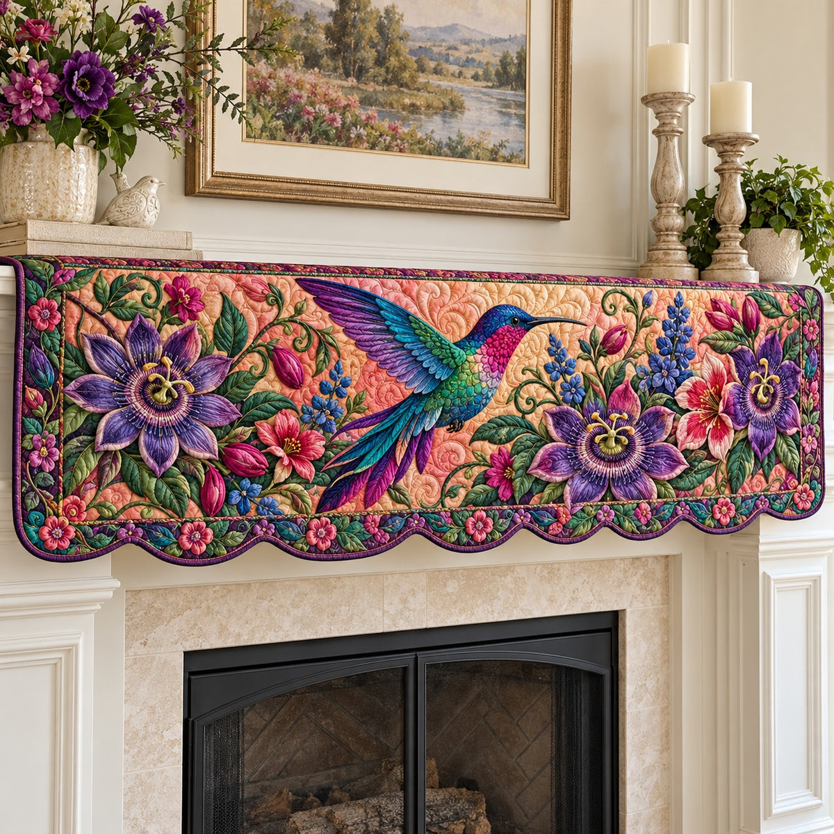 Passionflower Hummer Quilted Mantel Scarf SN0TV949