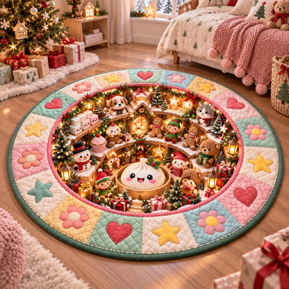 Pastel Christmas Friends Quilted Round Mat SN0DV811