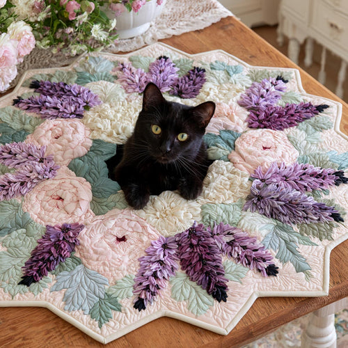 Pastel Garden Cat Custom Shape Quilted Table Topper SN0DV221