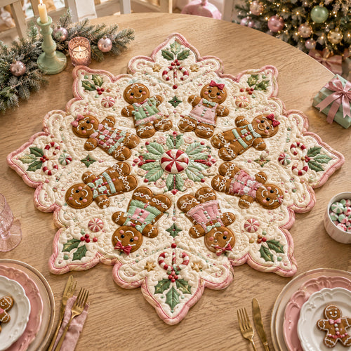 Pastel Gingerbread Man Custom Shape Quilted Table Topper SN0HH0093