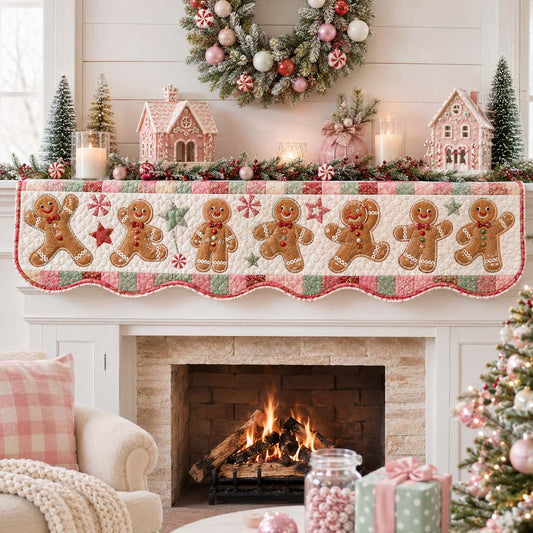 Pastel Gingerbread Whimsy Quilted Mantel Scarf SN0HH0324