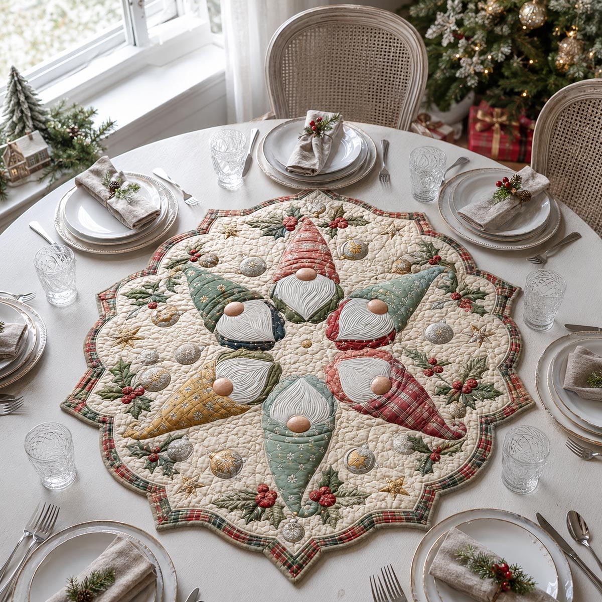 Pastel Gnome Gathering Custom Shape Quilted Table Topper SN0DV305