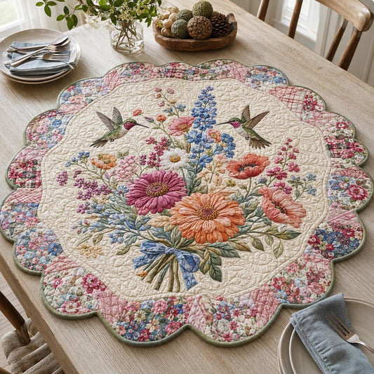 Pastel Hummingbird Meadow Custom Shape Quilted Table Topper SN0DV506