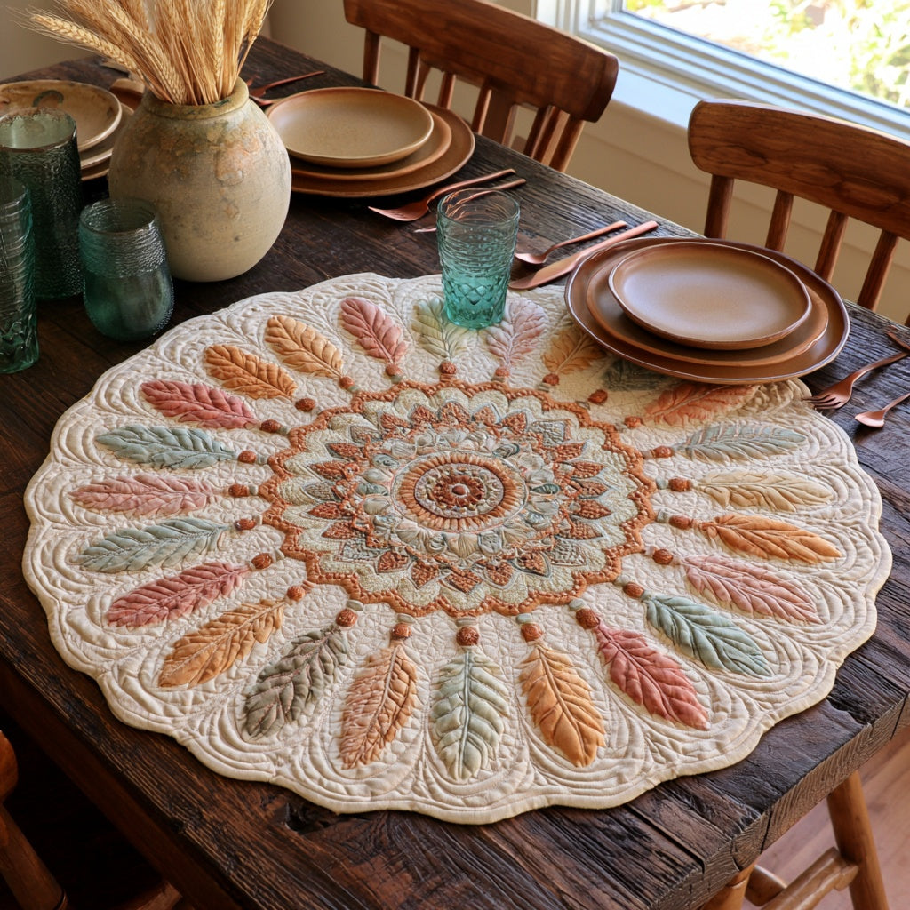 Pastel Mandala Custom Shape Quilted Table Topper NCU0LV235