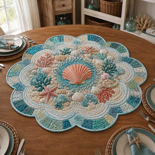 Pastel Ocean Garden Custom Shape Quilted Table Topper SN0DV538