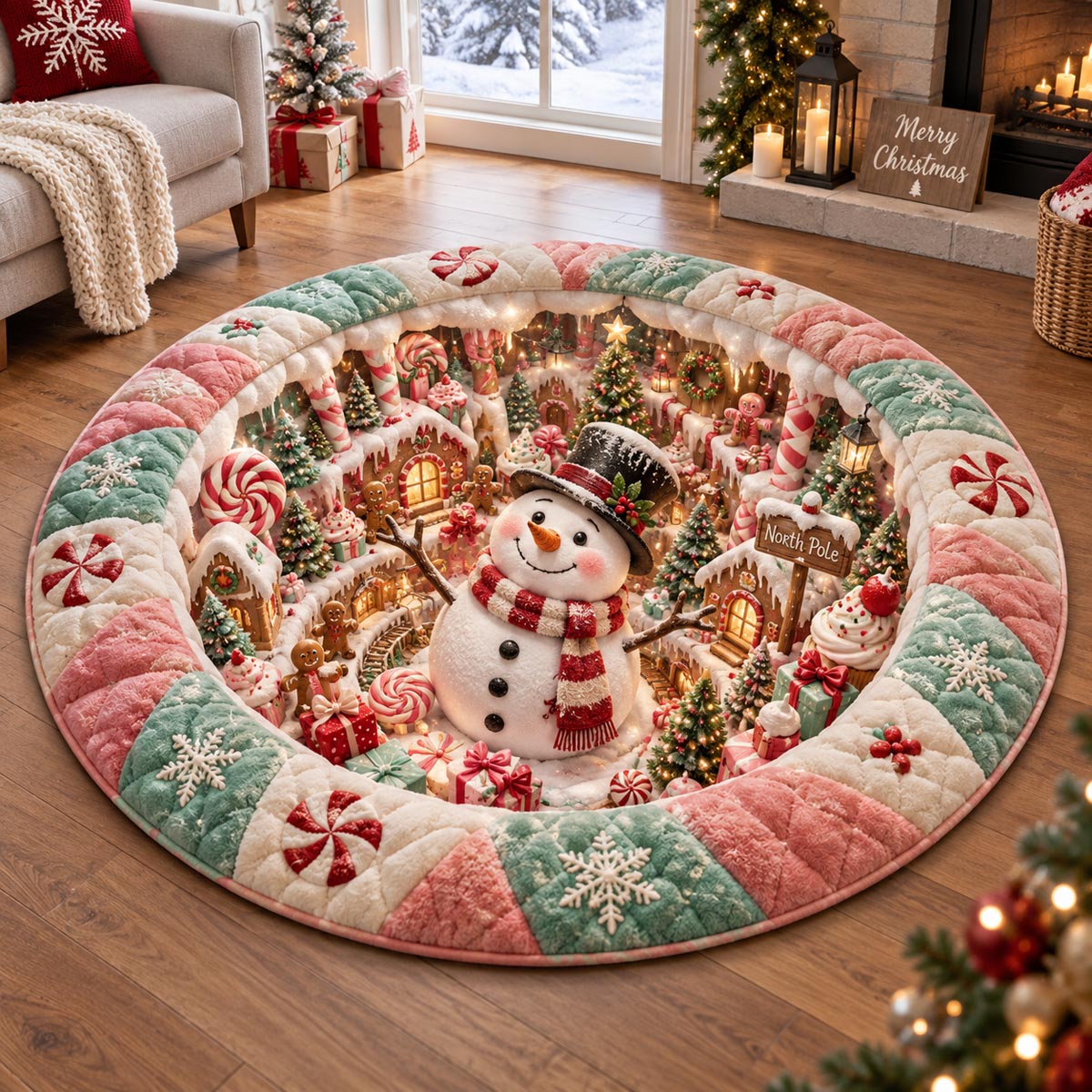Pastel Snowman Dreamland Quilted Round Mat SN0DV901