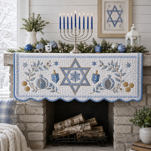 Pastel Winter Hanukkah Quilted Mantel Scarf SN0HH0178