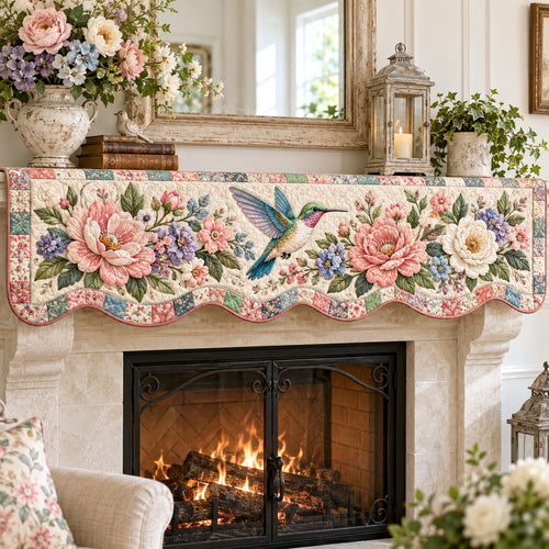 Patchwork Peony Hummer Quilted Mantel Scarf SN0TV954