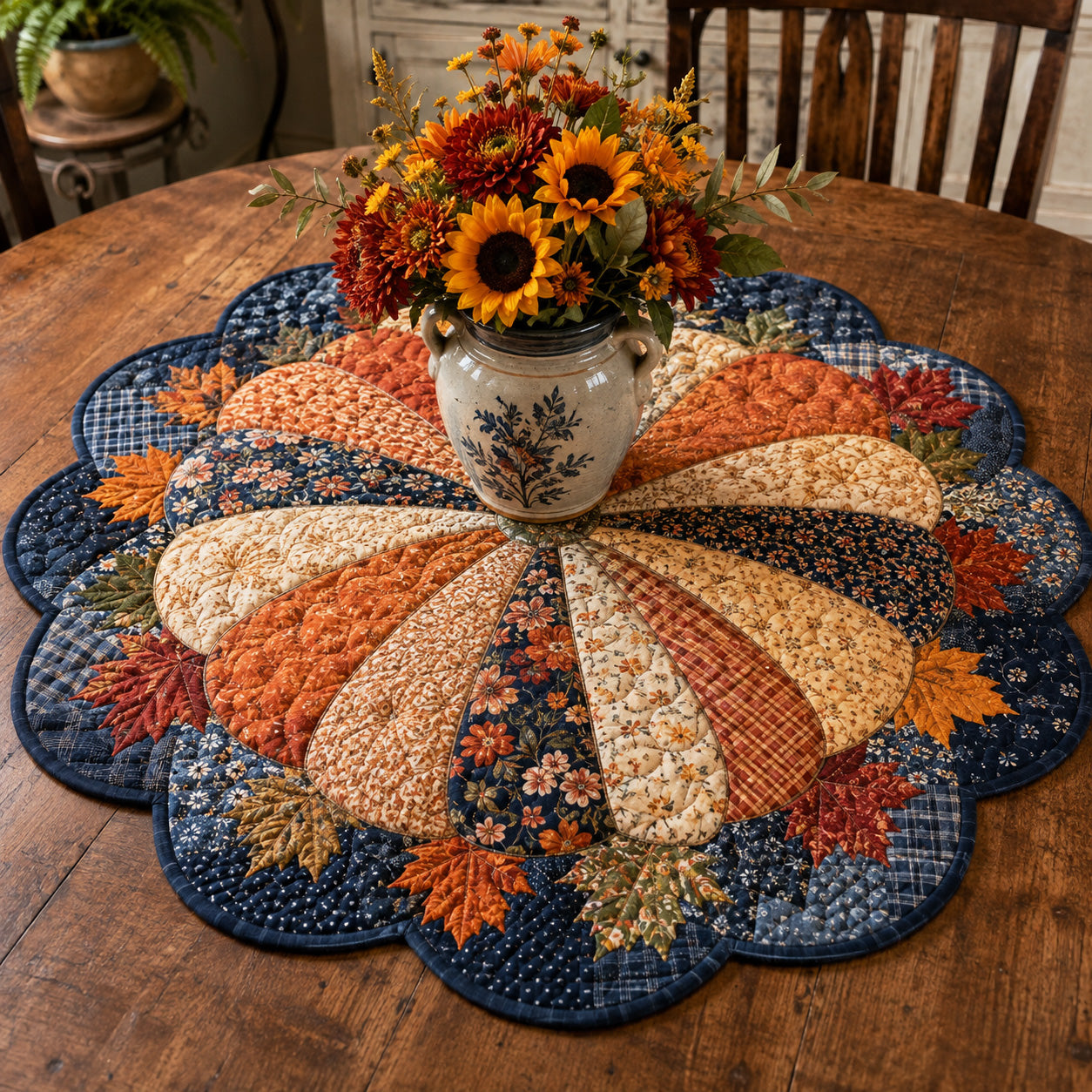 Patchwork Pumpkin Custom Shape Quilted Table Topper SN0TV056