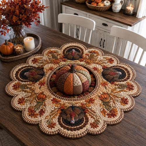 Patchwork Pumpkin Turkey Custom Shape Quilted Table Topper SN0DV248