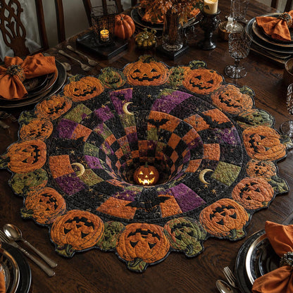 Patchwork Pumpkin Vortex Custom Shape Quilted Table Topper SN0DV371