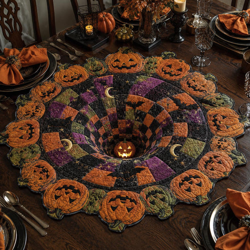 Patchwork Pumpkin Vortex Custom Shape Quilted Table Topper SN0DV371
