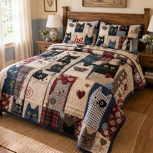 Patchwork Purrfection 3-Piece Quilted Bedding Set SN0PT208