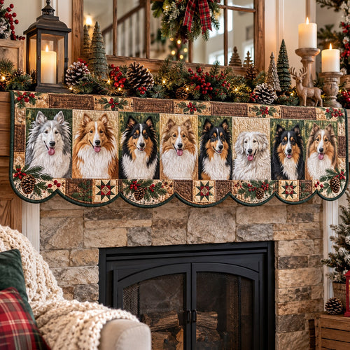Patchwork Sheltie Parade Quilted Mantel Scarf SN0PT1425