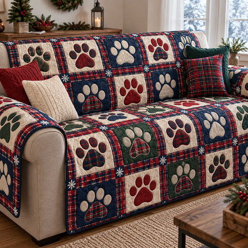 Paw Christmas Quilted Sofa Cover SN0TD721