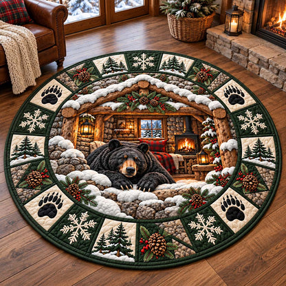 Paw Print Hearth Bear Quilted Round Mat SN0HH1060