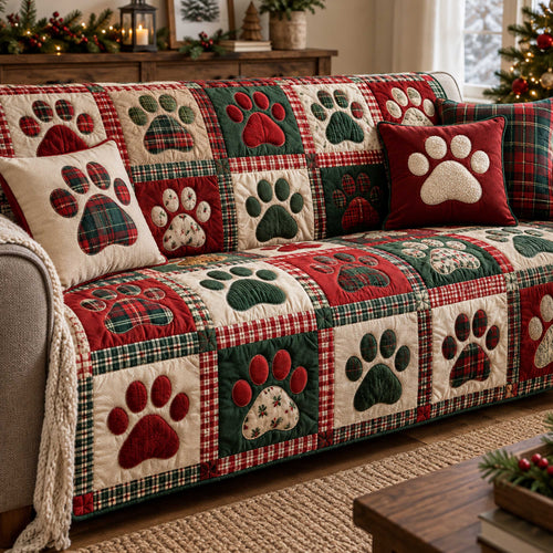Paws Holiday Quilted Sofa Cover SN0TD722