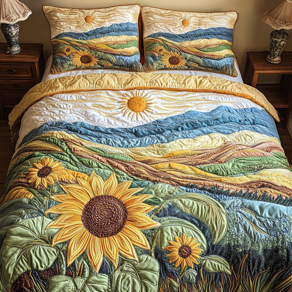 Peaceful Sunflowers 3-Piece Quilted Bedding Set NCU0NVH319