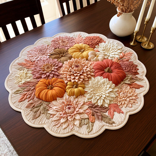 Peach Blooms Custom Shape Quilted Table Topper NCU0LV175