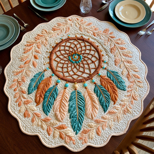 Peach Feathers Custom Shape Quilted Table Topper NCU0LV252