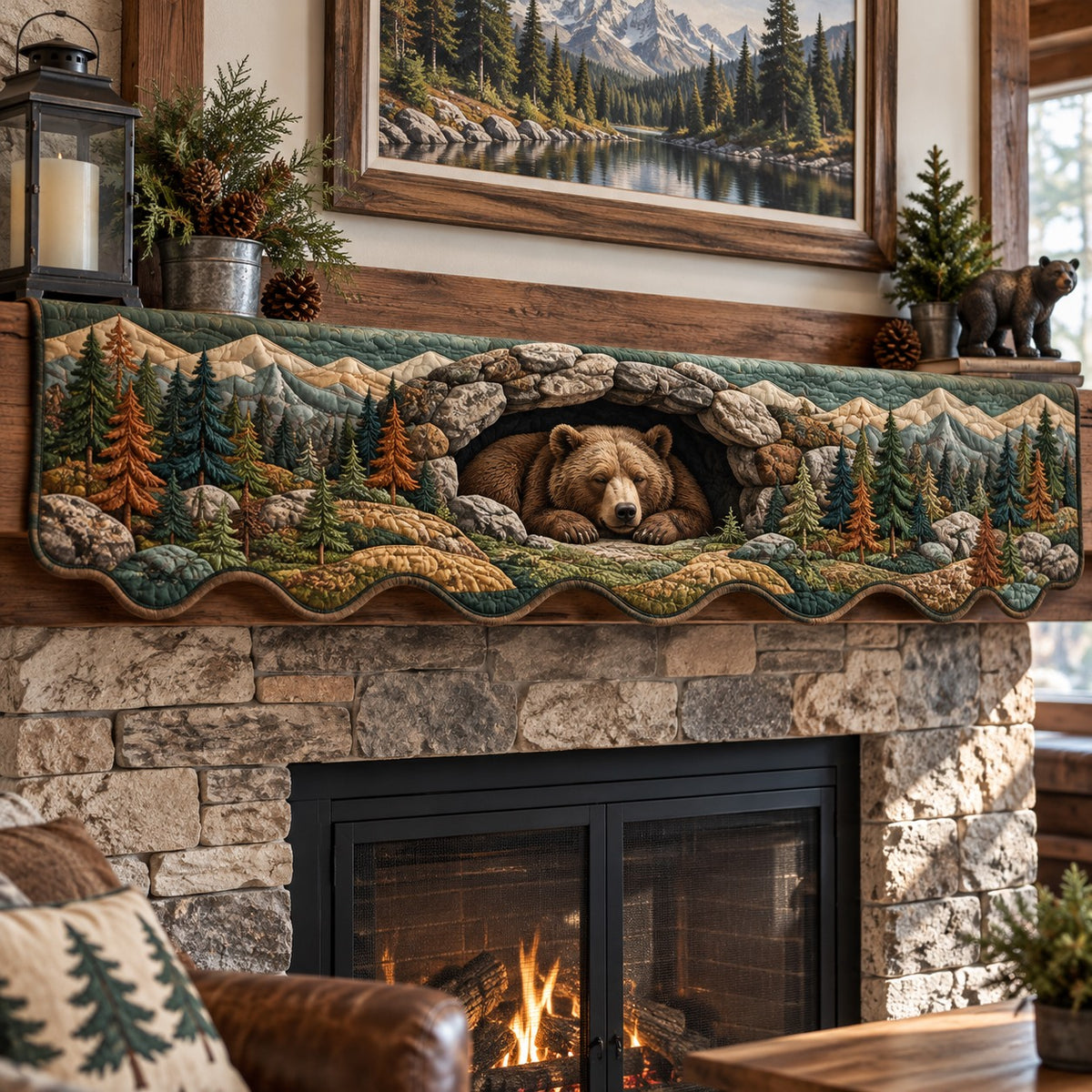 Peeking Bear Boulder Den Quilted Mantel Scarf SN0PT1408