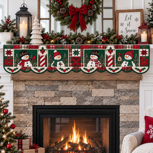 Peeking Snowman Quartet Quilted Mantel Scarf SN0HH0371