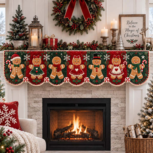 Peppermint Gingerbread Cheer Quilted Mantel Scarf SN0HH0328