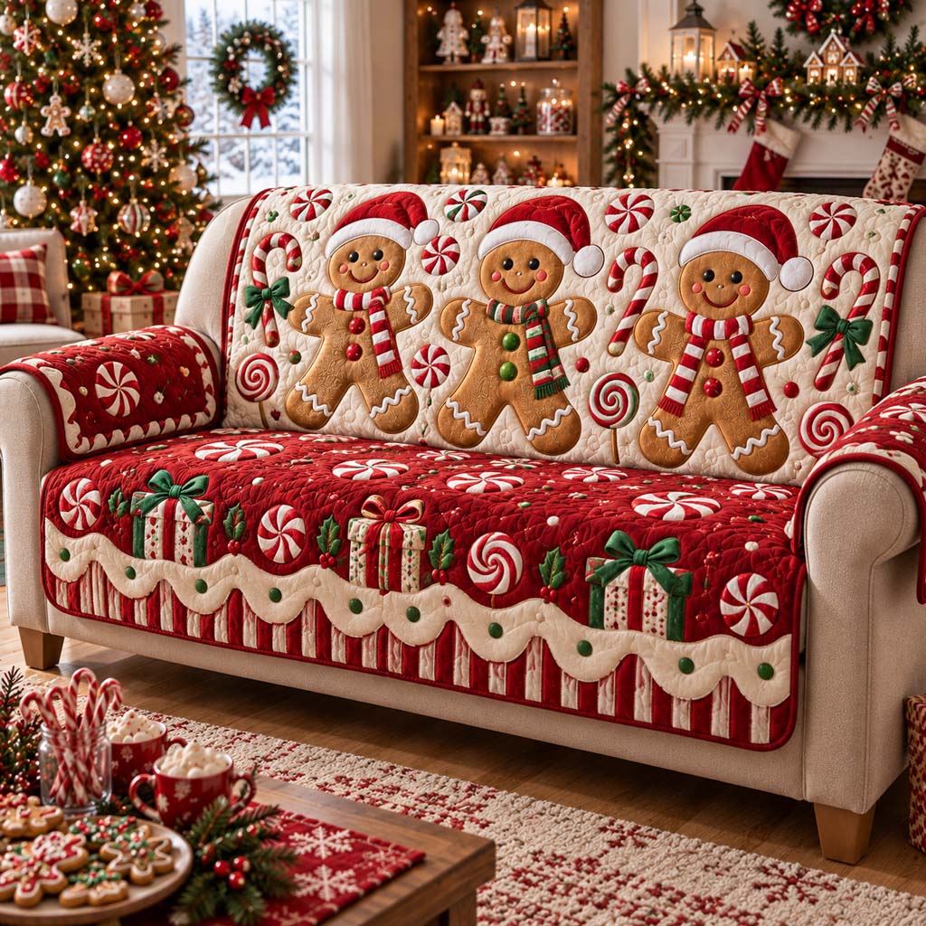 Peppermint Gingerbread Joy Quilted Sofa Cover SN0HH0421