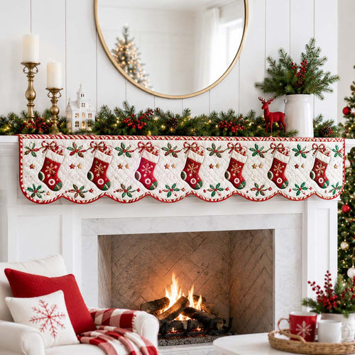 Peppermint Joy Stocking Quilted Mantel Scarf SN0HH0288