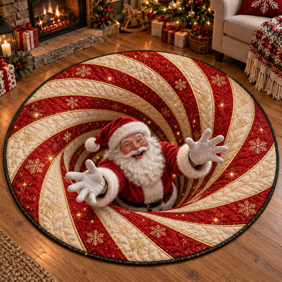 Peppermint Santa Surprise Quilted Round Mat SN0DV805