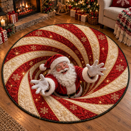 Peppermint Santa Surprise Quilted Round Mat SN0DV805