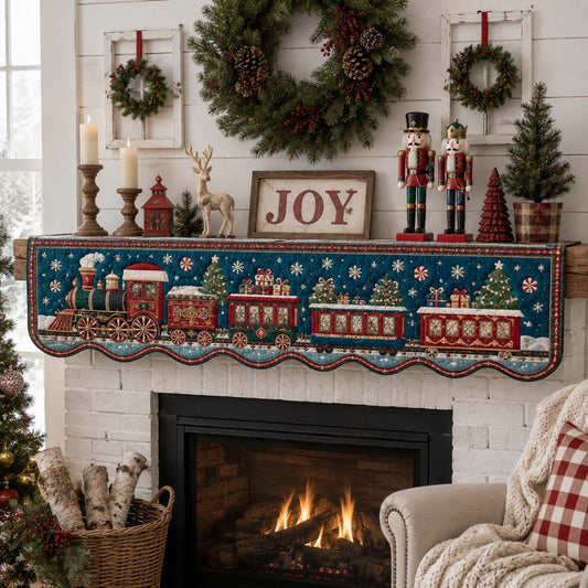 Peppermint Wonderland Train Quilted Mantel Scarf SN0HH0278