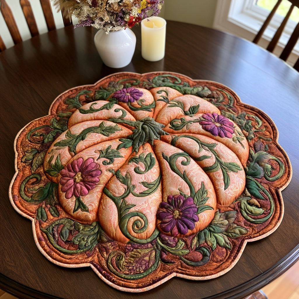 Petal Pumpkin Custom Shape Quilted Table Topper NCU0LV206