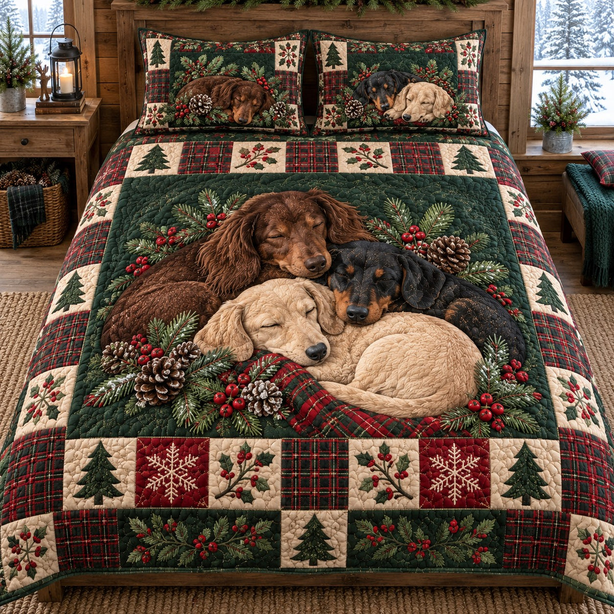 Pinecone Doxie Snuggles 3-Piece Quilted Bedding Set SN0TV898
