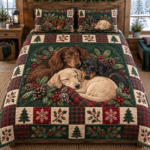 Pinecone Doxie Snuggles 3-Piece Quilted Bedding Set SN0TV898