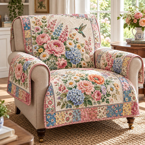 Pink Delphinium Hummingbird Quilted Sofa Cover SN0DV1097