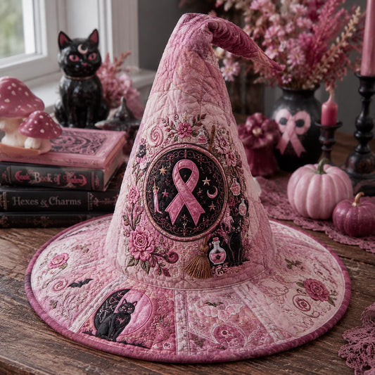 Pink Ribbon Familiar Quilted Witch Hat SN0DV433