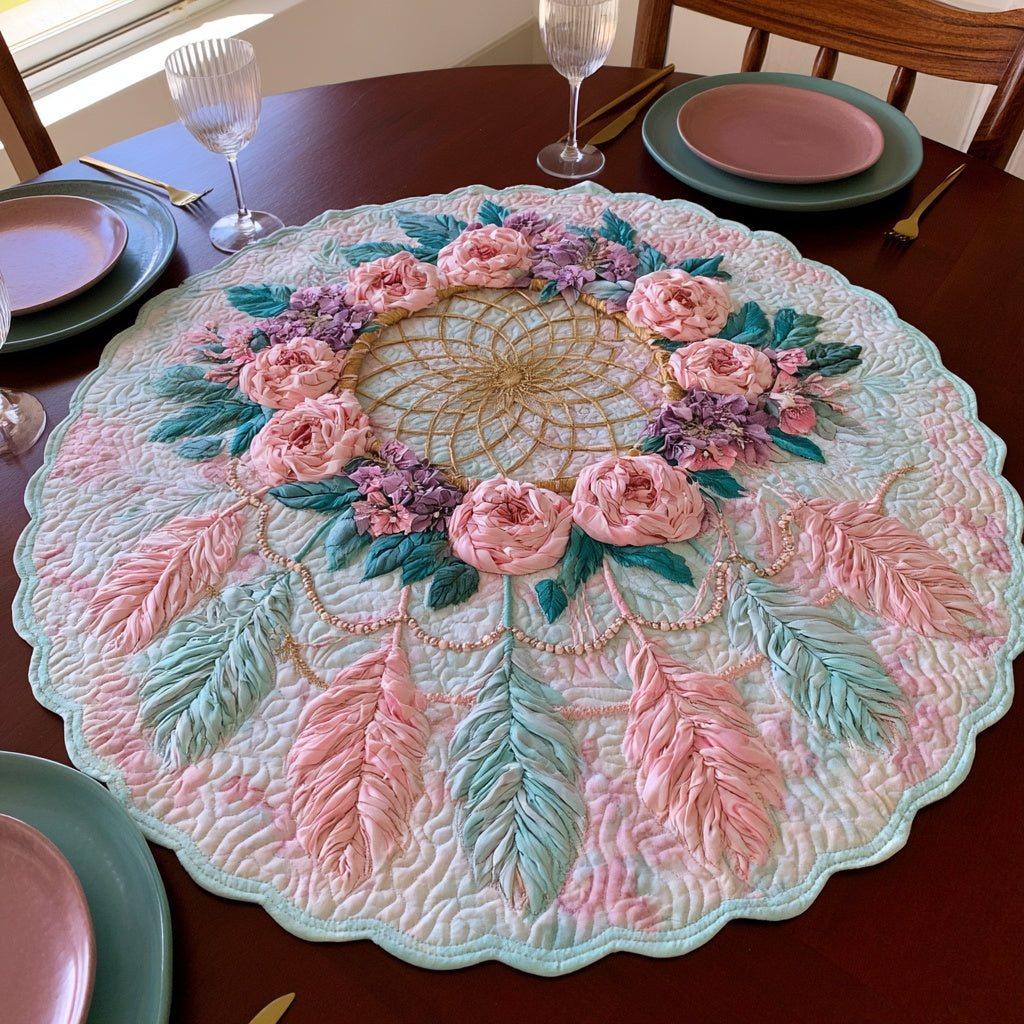 Pink Roses Custom Shape Quilted Table Topper NCU0LV247