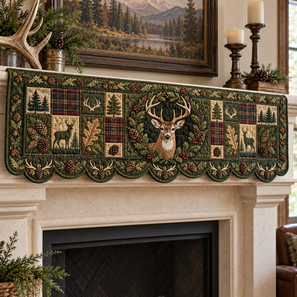 Plaid Antler Wreath Quilted Mantel Scarf SN0TV1037