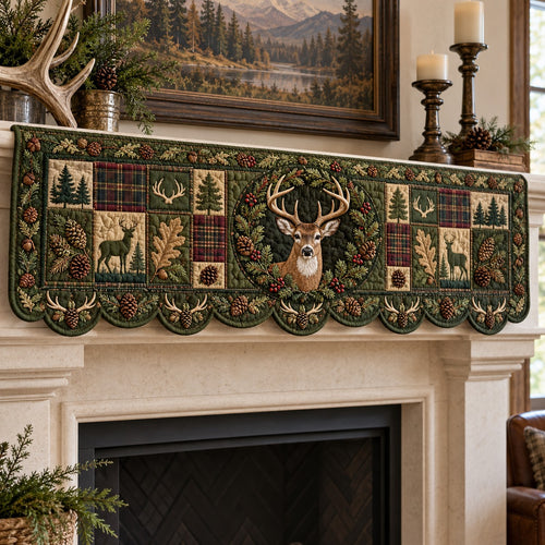 Plaid Antler Wreath Quilted Mantel Scarf SN0TV1037