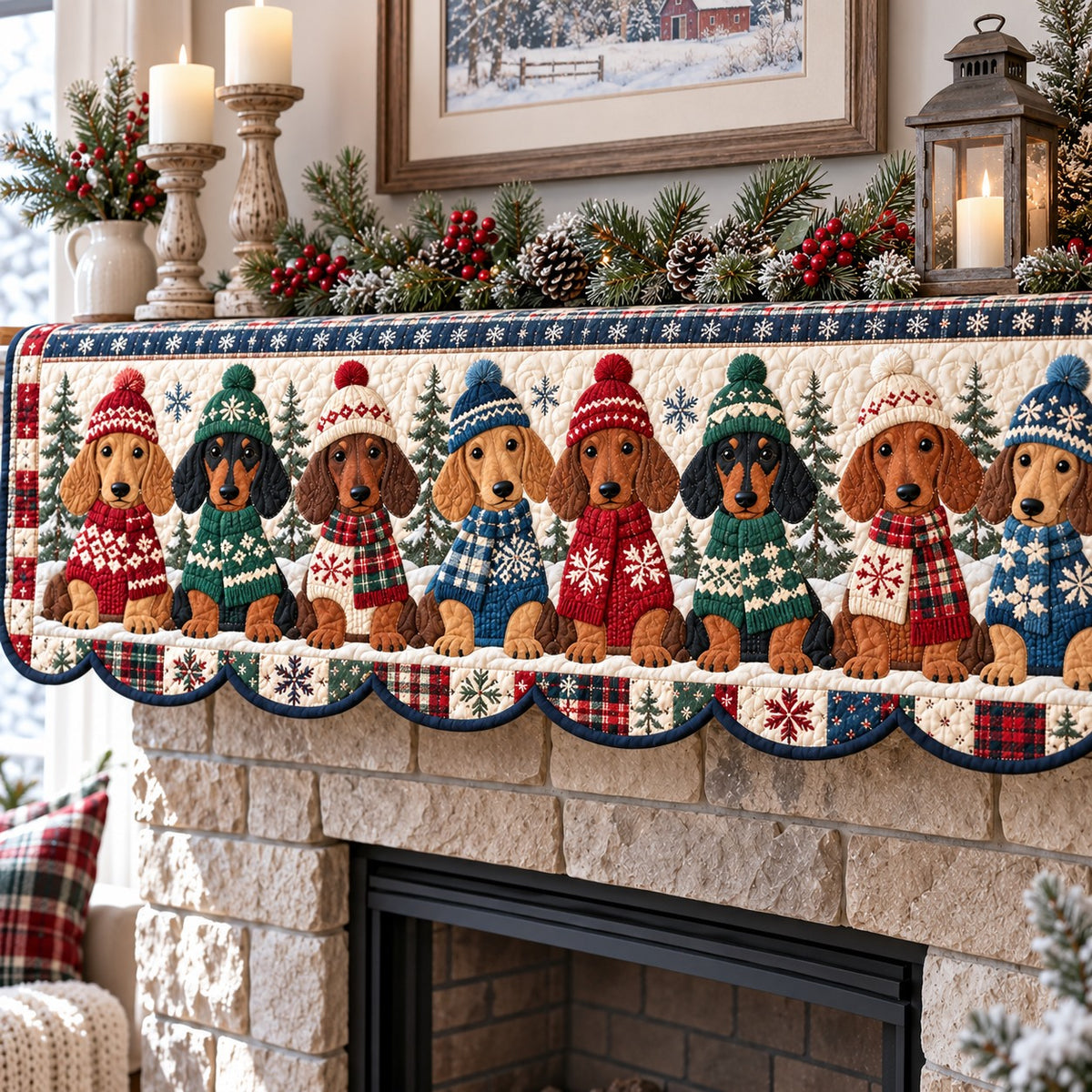 Plaid Beanie Doxies Quilted Mantel Scarf SN0TV929
