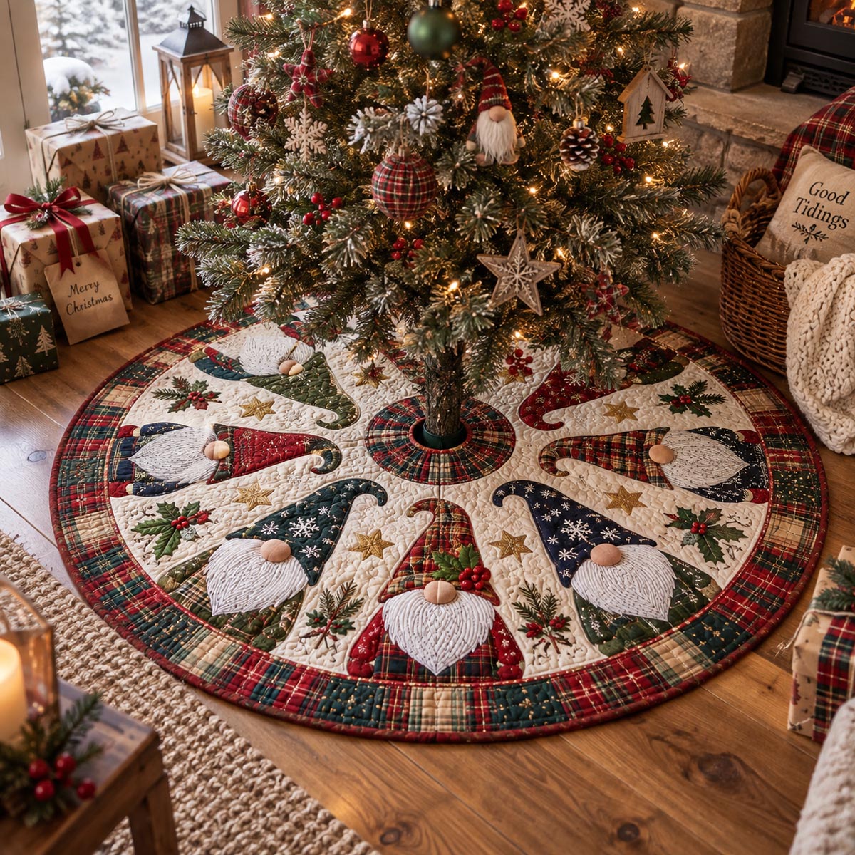 Plaid Gnome Christmas Christmas Quilted Tree Skirt SN0DV865