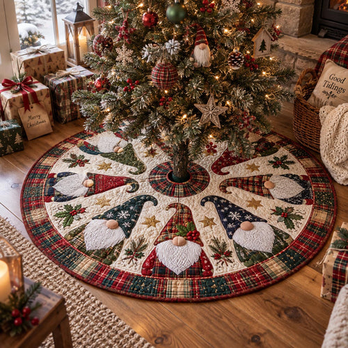 Plaid Gnome Christmas Christmas Quilted Tree Skirt SN0DV865